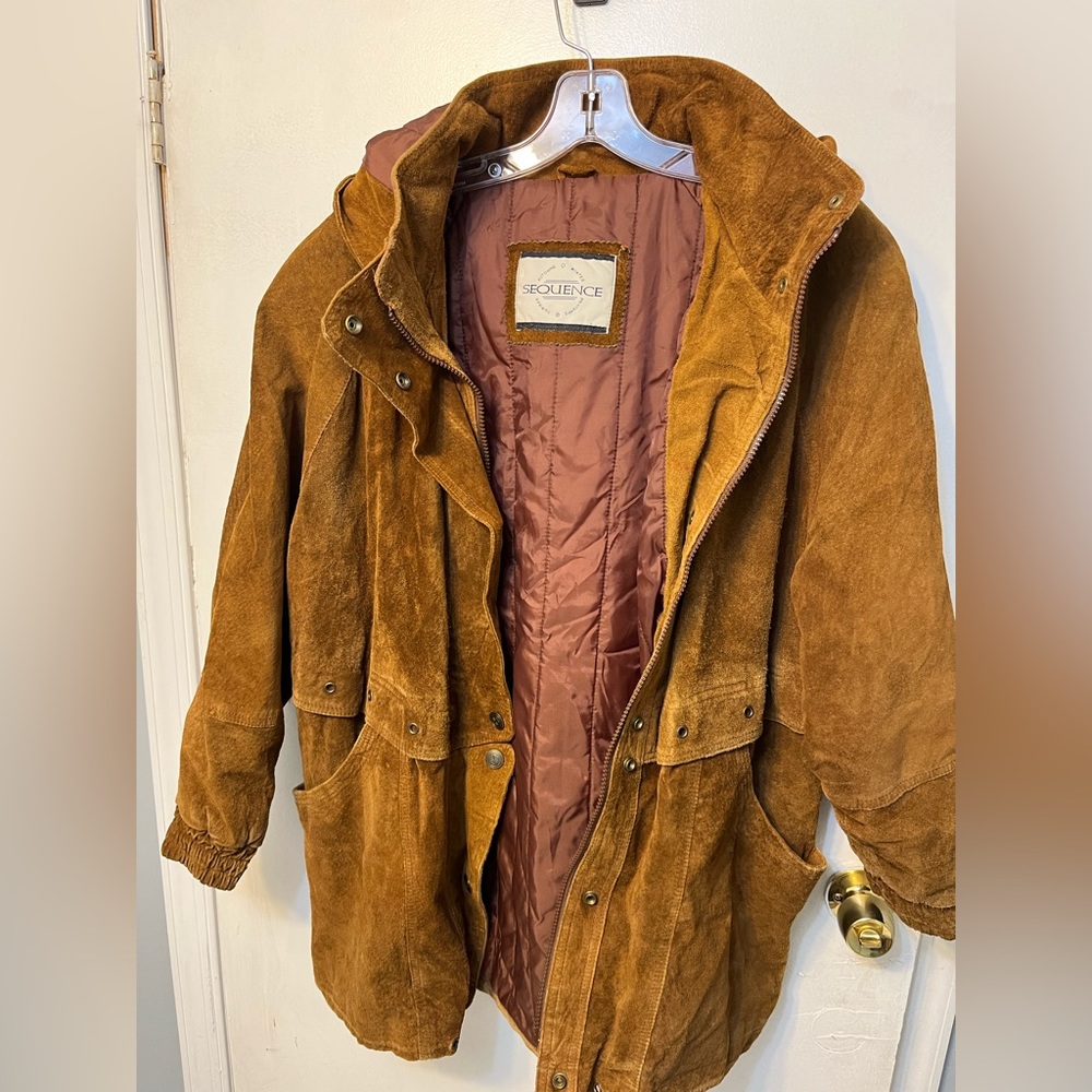 Vintage leather fully lined oversized jacket with hood